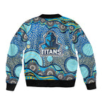 Gold Coast Titans Sleeve Zip Bomber Jacket Aboriginal Dot Pattern - Rugby Mascot Heritage Pride