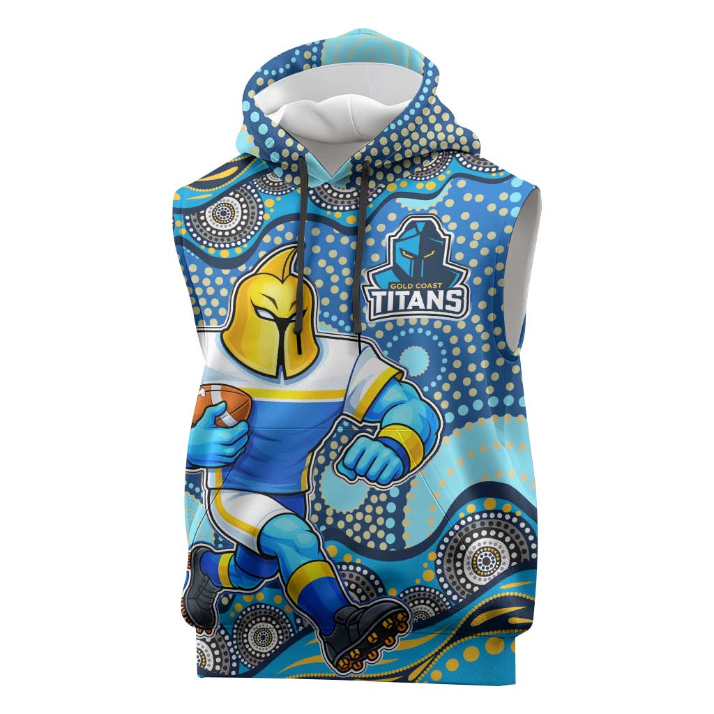 Gold Coast Titans Sleeveless Hoodie Aboriginal Dot Pattern - Rugby Mascot Heritage Pride