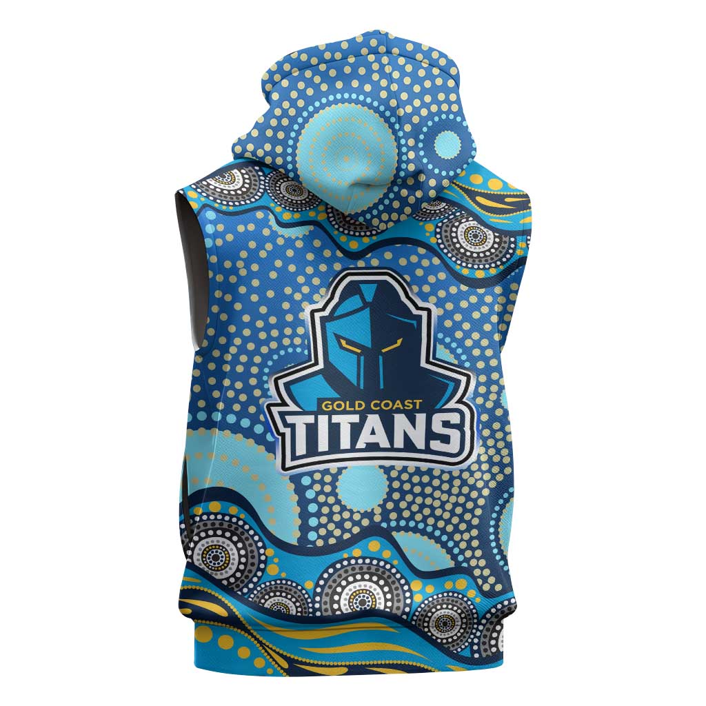 Gold Coast Titans Sleeveless Hoodie Aboriginal Dot Pattern - Rugby Mascot Heritage Pride
