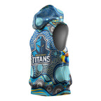 Gold Coast Titans Sleeveless Hoodie Aboriginal Dot Pattern - Rugby Mascot Heritage Pride