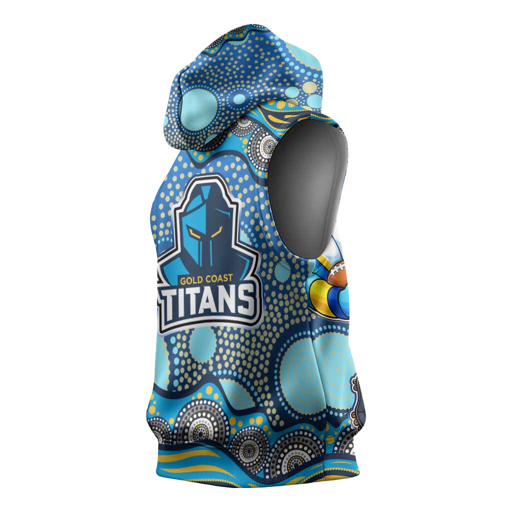 Gold Coast Titans Sleeveless Hoodie Aboriginal Dot Pattern - Rugby Mascot Heritage Pride
