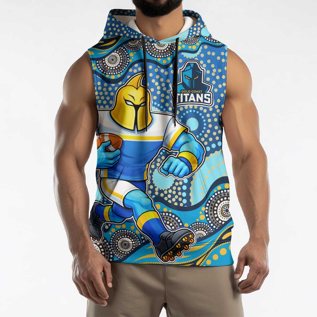 Gold Coast Titans Sleeveless Hoodie Aboriginal Dot Pattern - Rugby Mascot Heritage Pride