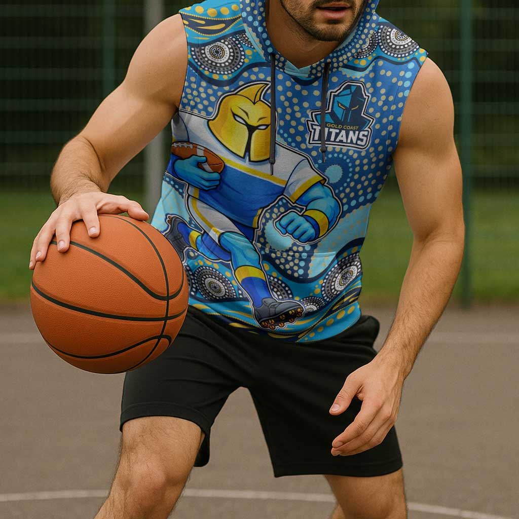 Gold Coast Titans Sleeveless Hoodie Aboriginal Dot Pattern - Rugby Mascot Heritage Pride
