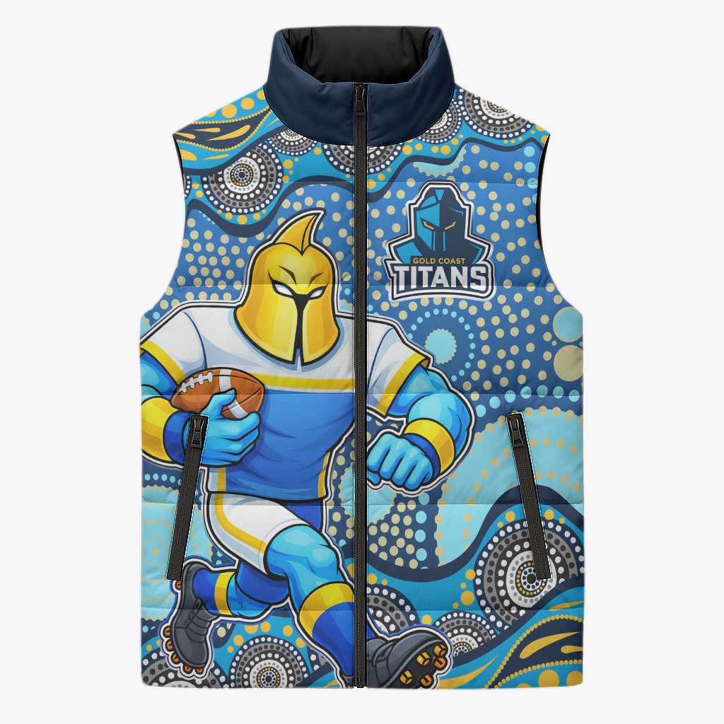 Gold Coast Titans Sleeveless Puffer Jacket Aboriginal Dot Pattern - Rugby Mascot Heritage Pride