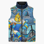 Gold Coast Titans Sleeveless Puffer Jacket Aboriginal Dot Pattern - Rugby Mascot Heritage Pride