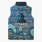 Gold Coast Titans Sleeveless Puffer Jacket Aboriginal Dot Pattern - Rugby Mascot Heritage Pride