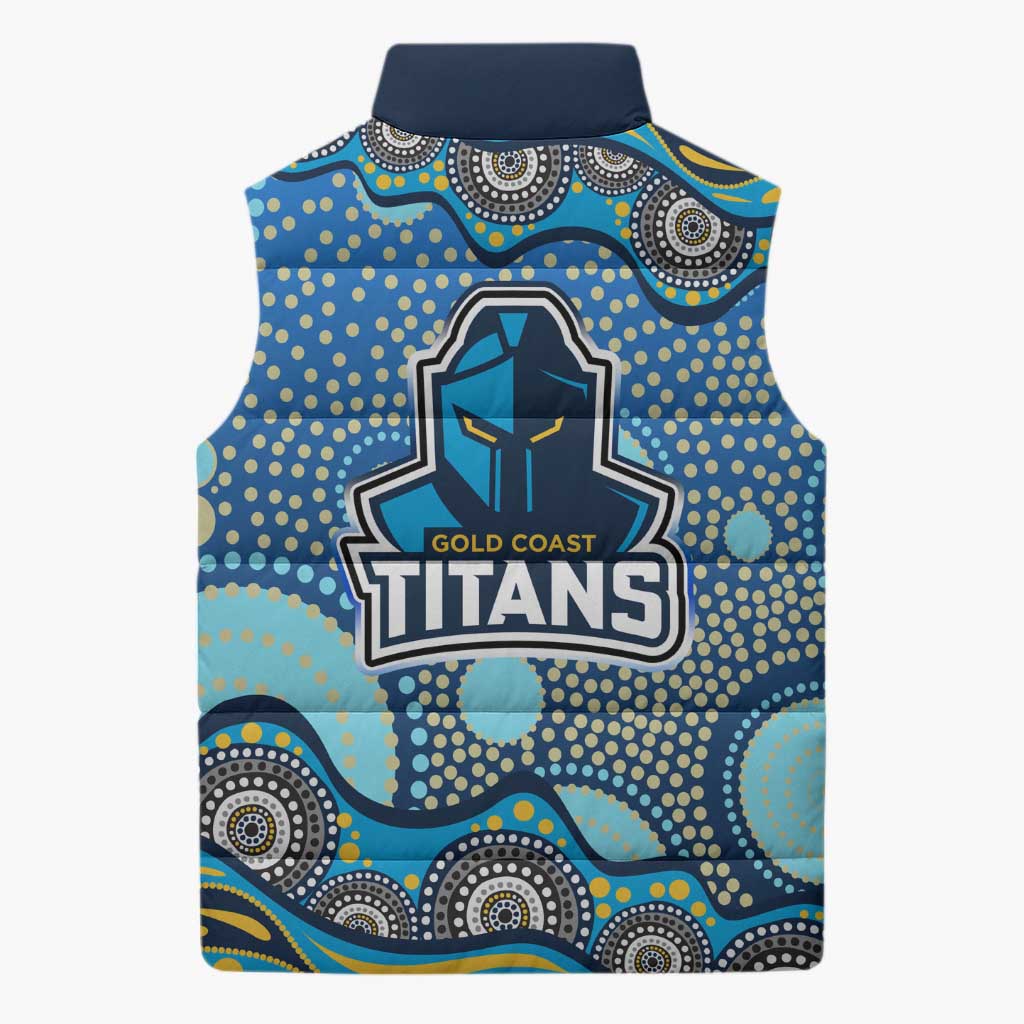 Gold Coast Titans Sleeveless Puffer Jacket Aboriginal Dot Pattern - Rugby Mascot Heritage Pride