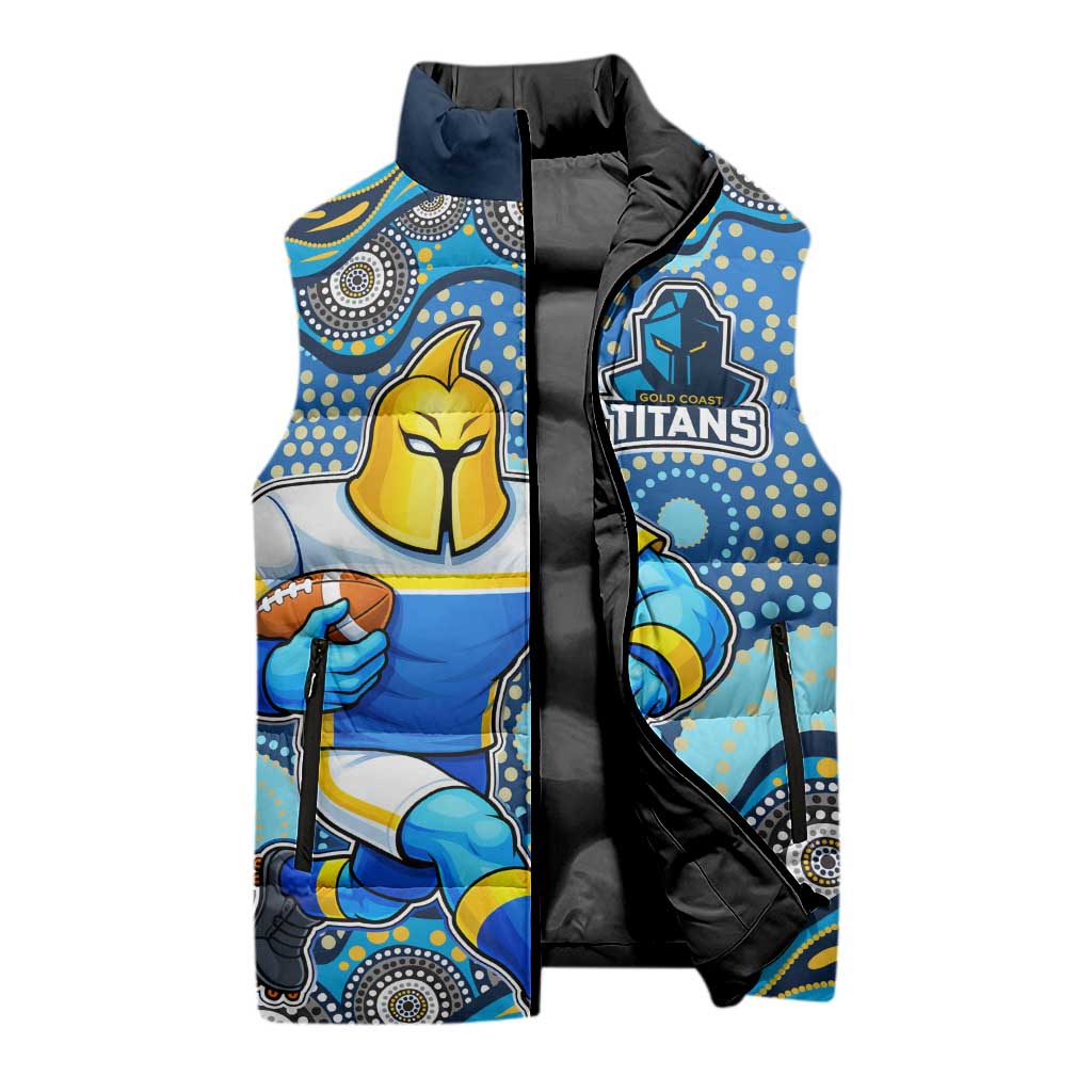 Gold Coast Titans Sleeveless Puffer Jacket Aboriginal Dot Pattern - Rugby Mascot Heritage Pride