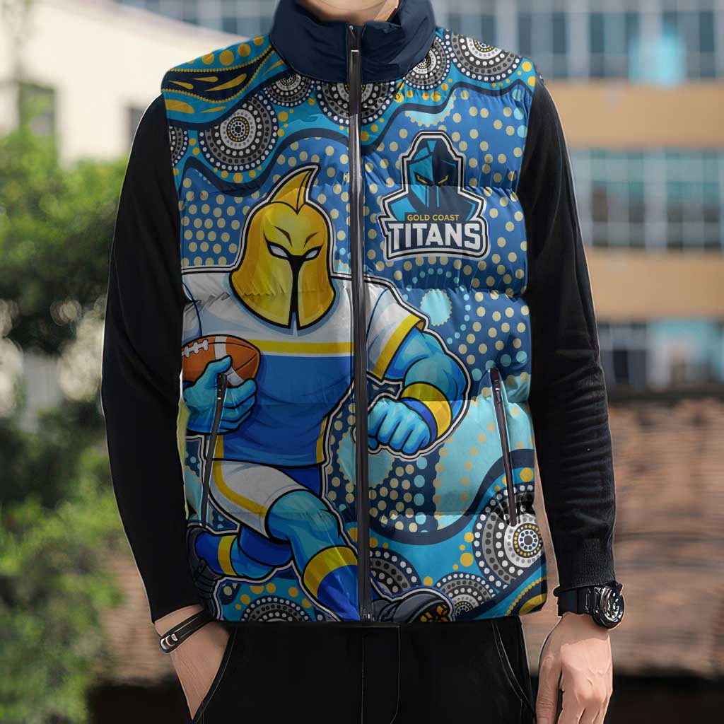 Gold Coast Titans Sleeveless Puffer Jacket Aboriginal Dot Pattern - Rugby Mascot Heritage Pride
