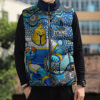Gold Coast Titans Sleeveless Puffer Jacket Aboriginal Dot Pattern - Rugby Mascot Heritage Pride