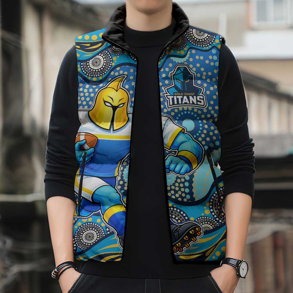 Gold Coast Titans Sleeveless Puffer Jacket Aboriginal Dot Pattern - Rugby Mascot Heritage Pride