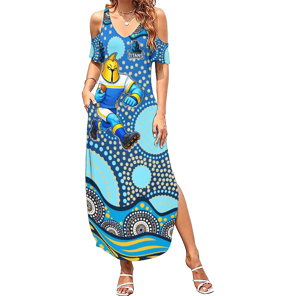 Gold Coast Titans Summer Maxi Dress Aboriginal Dot Pattern - Rugby Mascot Heritage Pride