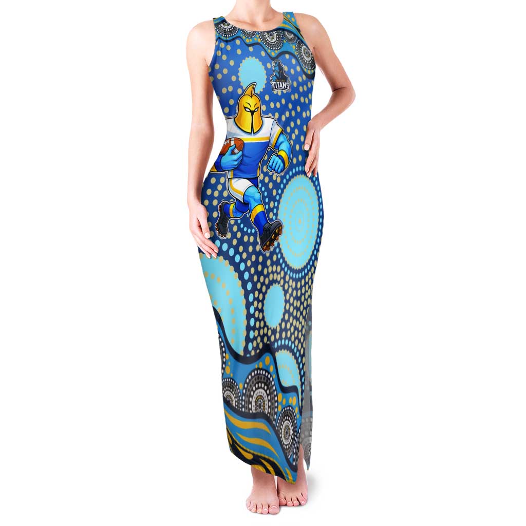 Gold Coast Titans Tank Maxi Dress Aboriginal Dot Pattern - Rugby Mascot Heritage Pride
