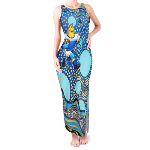 Gold Coast Titans Tank Maxi Dress Aboriginal Dot Pattern - Rugby Mascot Heritage Pride
