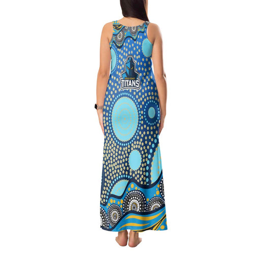 Gold Coast Titans Tank Maxi Dress Aboriginal Dot Pattern - Rugby Mascot Heritage Pride