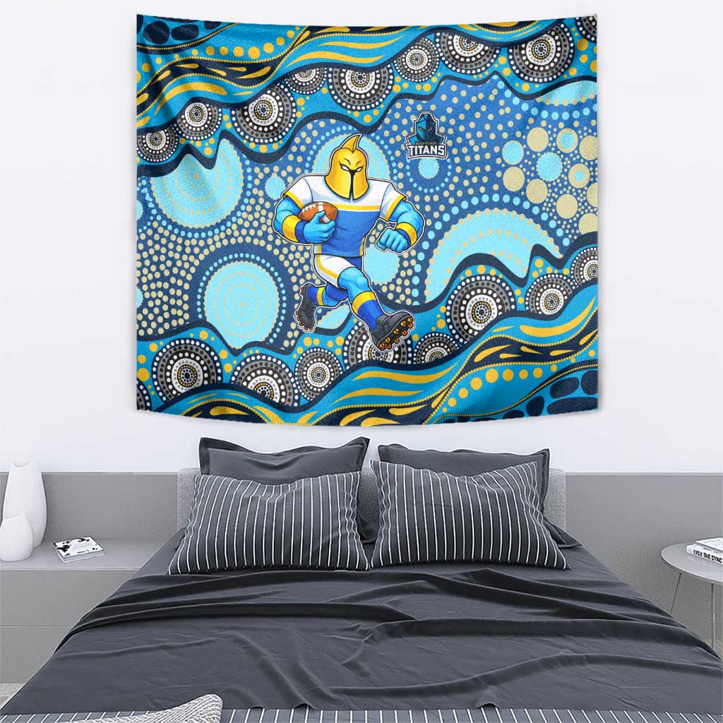 Gold Coast Titans Tapestry Aboriginal Dot Pattern - Rugby Mascot Heritage Pride