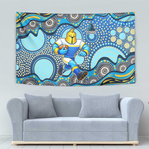 Gold Coast Titans Tapestry Aboriginal Dot Pattern - Rugby Mascot Heritage Pride