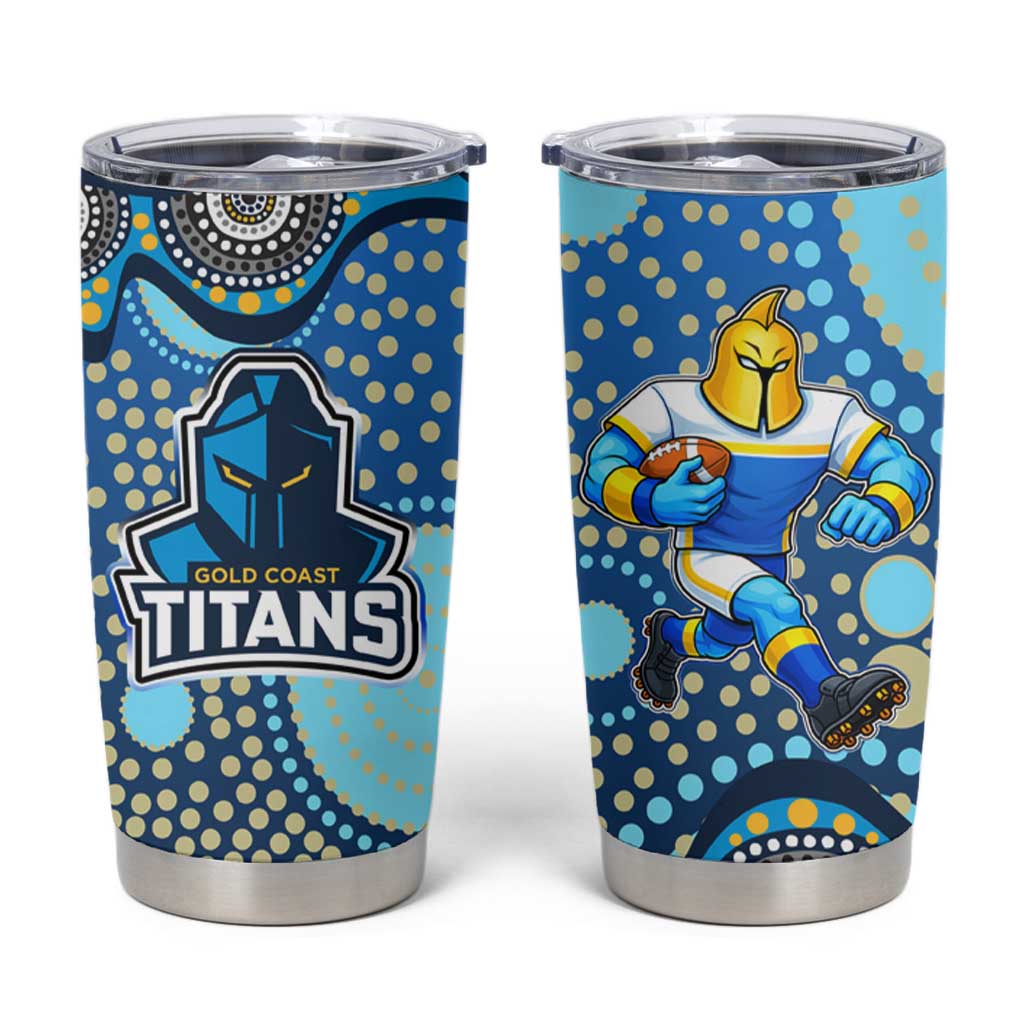 Gold Coast Titans Tumbler Cup Aboriginal Dot Pattern - Rugby Mascot Heritage Pride