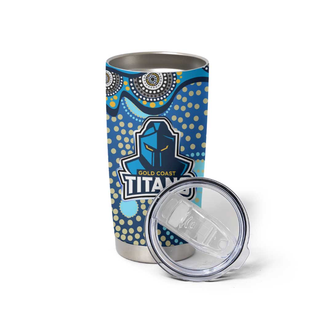 Gold Coast Titans Tumbler Cup Aboriginal Dot Pattern - Rugby Mascot Heritage Pride