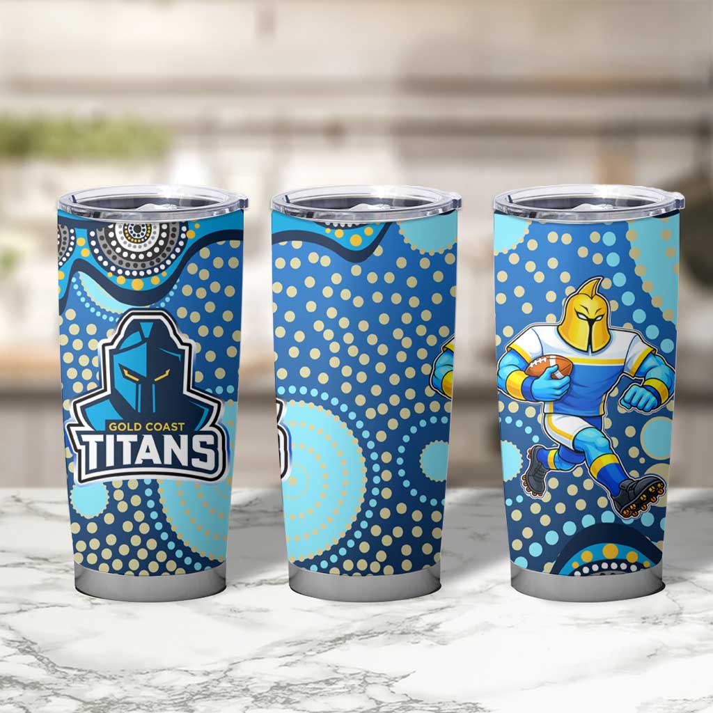 Gold Coast Titans Tumbler Cup Aboriginal Dot Pattern - Rugby Mascot Heritage Pride