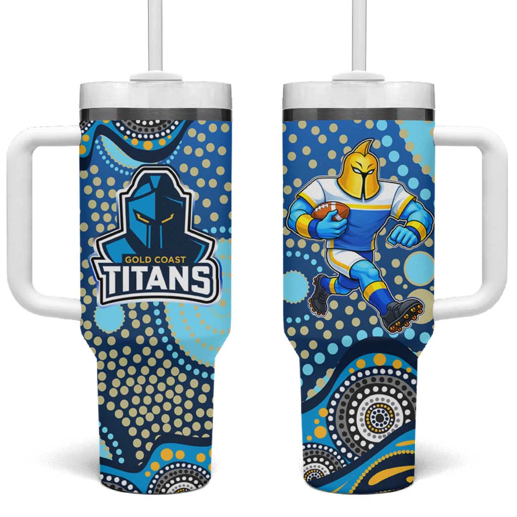 Gold Coast Titans Tumbler With Handle Aboriginal Dot Pattern - Rugby Mascot Heritage Pride