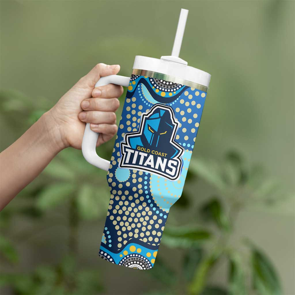 Gold Coast Titans Tumbler With Handle Aboriginal Dot Pattern - Rugby Mascot Heritage Pride