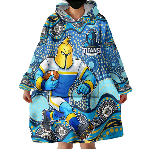 Gold Coast Titans Wearable Blanket Hoodie Aboriginal Dot Pattern - Rugby Mascot Heritage Pride