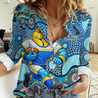 Gold Coast Titans Women Casual Shirt Aboriginal Dot Pattern - Rugby Mascot Heritage Pride