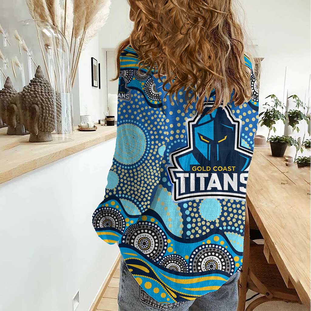Gold Coast Titans Women Casual Shirt Aboriginal Dot Pattern - Rugby Mascot Heritage Pride