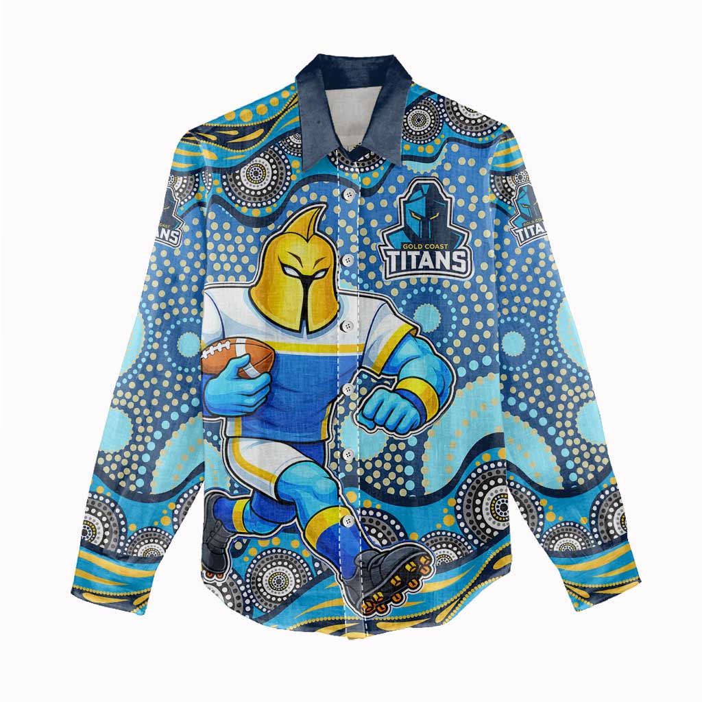 Gold Coast Titans Women Casual Shirt Aboriginal Dot Pattern - Rugby Mascot Heritage Pride