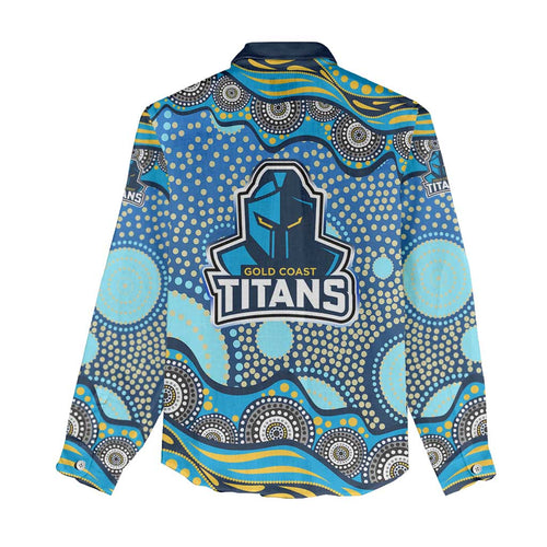Gold Coast Titans Women Casual Shirt Aboriginal Dot Pattern - Rugby Mascot Heritage Pride