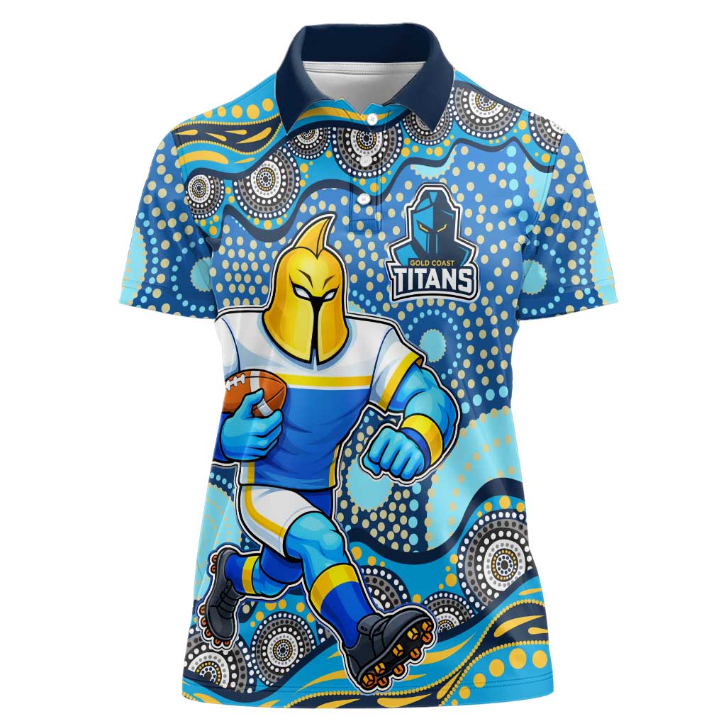 Gold Coast Titans Women Polo Shirt Aboriginal Dot Pattern - Rugby Mascot Heritage Pride