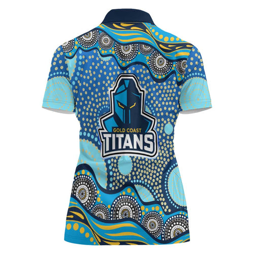 Gold Coast Titans Women Polo Shirt Aboriginal Dot Pattern - Rugby Mascot Heritage Pride