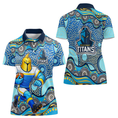 Gold Coast Titans Women Polo Shirt Aboriginal Dot Pattern - Rugby Mascot Heritage Pride