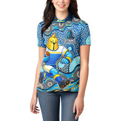 Gold Coast Titans Women Polo Shirt Aboriginal Dot Pattern - Rugby Mascot Heritage Pride