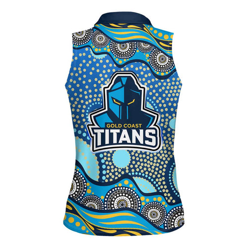 Gold Coast Titans Women Sleeveless Polo Shirt Aboriginal Dot Pattern - Rugby Mascot Heritage Pride