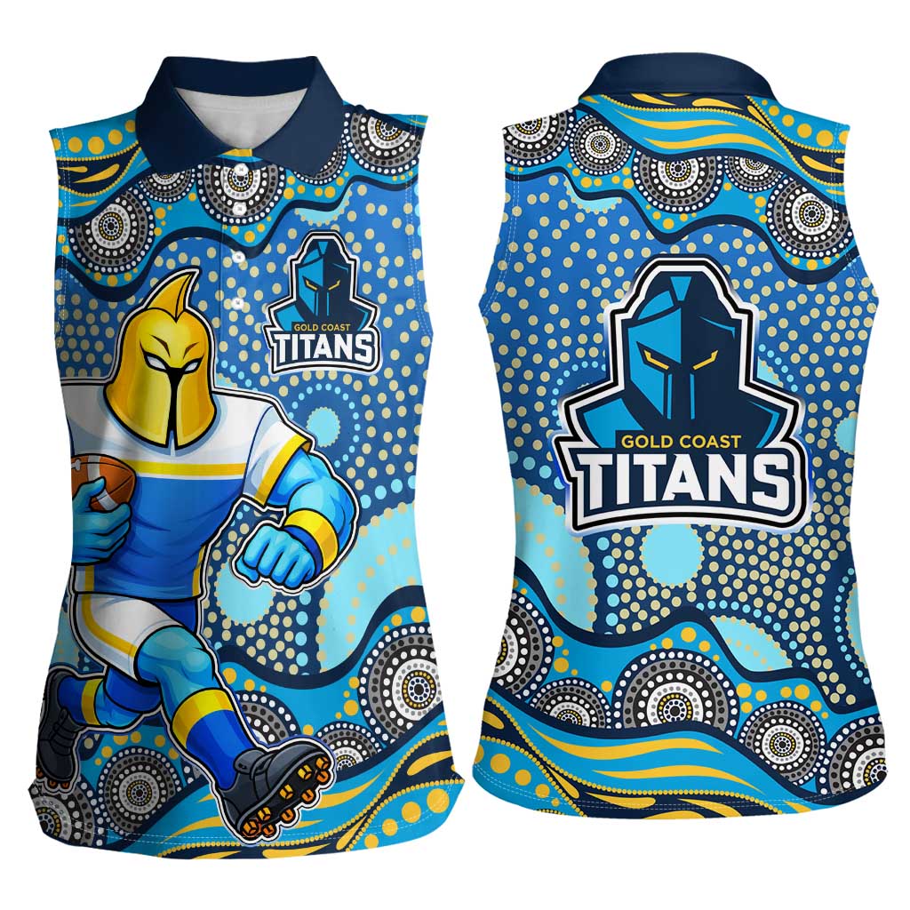 Gold Coast Titans Women Sleeveless Polo Shirt Aboriginal Dot Pattern - Rugby Mascot Heritage Pride