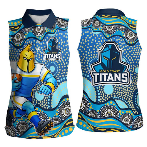 Gold Coast Titans Women Sleeveless Polo Shirt Aboriginal Dot Pattern - Rugby Mascot Heritage Pride