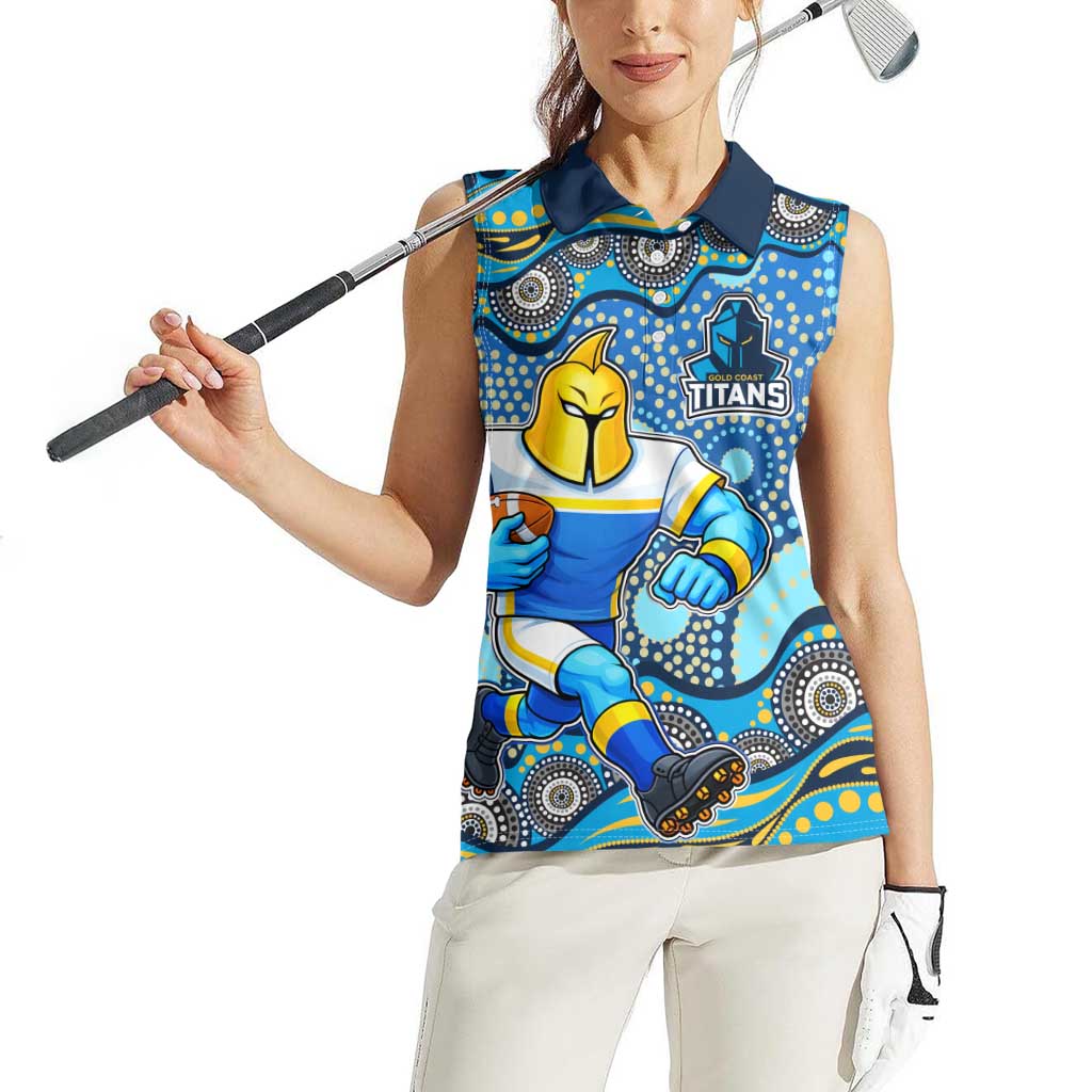 Gold Coast Titans Women Sleeveless Polo Shirt Aboriginal Dot Pattern - Rugby Mascot Heritage Pride