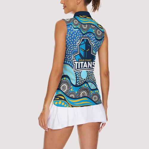 Gold Coast Titans Women Sleeveless Polo Shirt Aboriginal Dot Pattern - Rugby Mascot Heritage Pride
