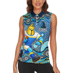 Gold Coast Titans Women Sleeveless Polo Shirt Aboriginal Dot Pattern - Rugby Mascot Heritage Pride