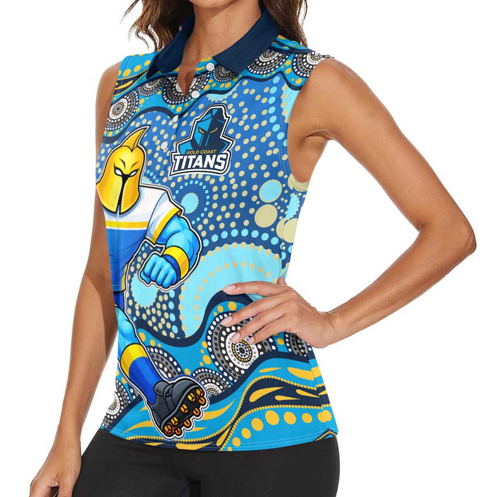 Gold Coast Titans Women Sleeveless Polo Shirt Aboriginal Dot Pattern - Rugby Mascot Heritage Pride