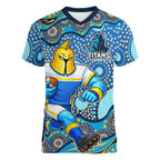 Gold Coast Titans Women V-Neck T-Shirt Aboriginal Dot Pattern - Rugby Mascot Heritage Pride
