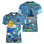 Gold Coast Titans Women V-Neck T-Shirt Aboriginal Dot Pattern - Rugby Mascot Heritage Pride