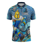 Gold Coast Titans Zipper Polo Shirt Aboriginal Dot Pattern - Rugby Mascot Heritage Pride