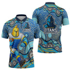 Gold Coast Titans Zipper Polo Shirt Aboriginal Dot Pattern - Rugby Mascot Heritage Pride