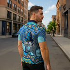Gold Coast Titans Zipper Polo Shirt Aboriginal Dot Pattern - Rugby Mascot Heritage Pride