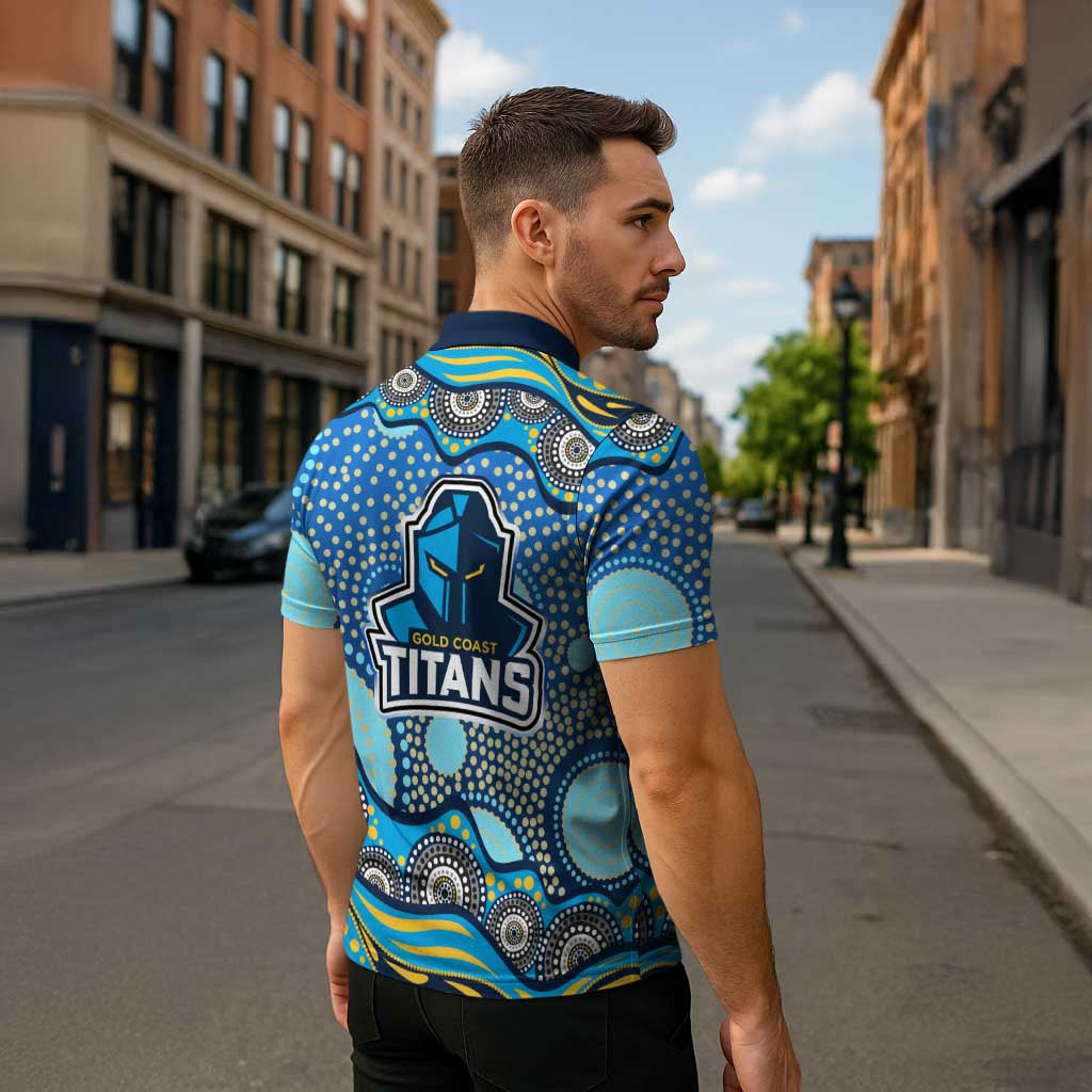 Gold Coast Titans Zipper Polo Shirt Aboriginal Dot Pattern - Rugby Mascot Heritage Pride