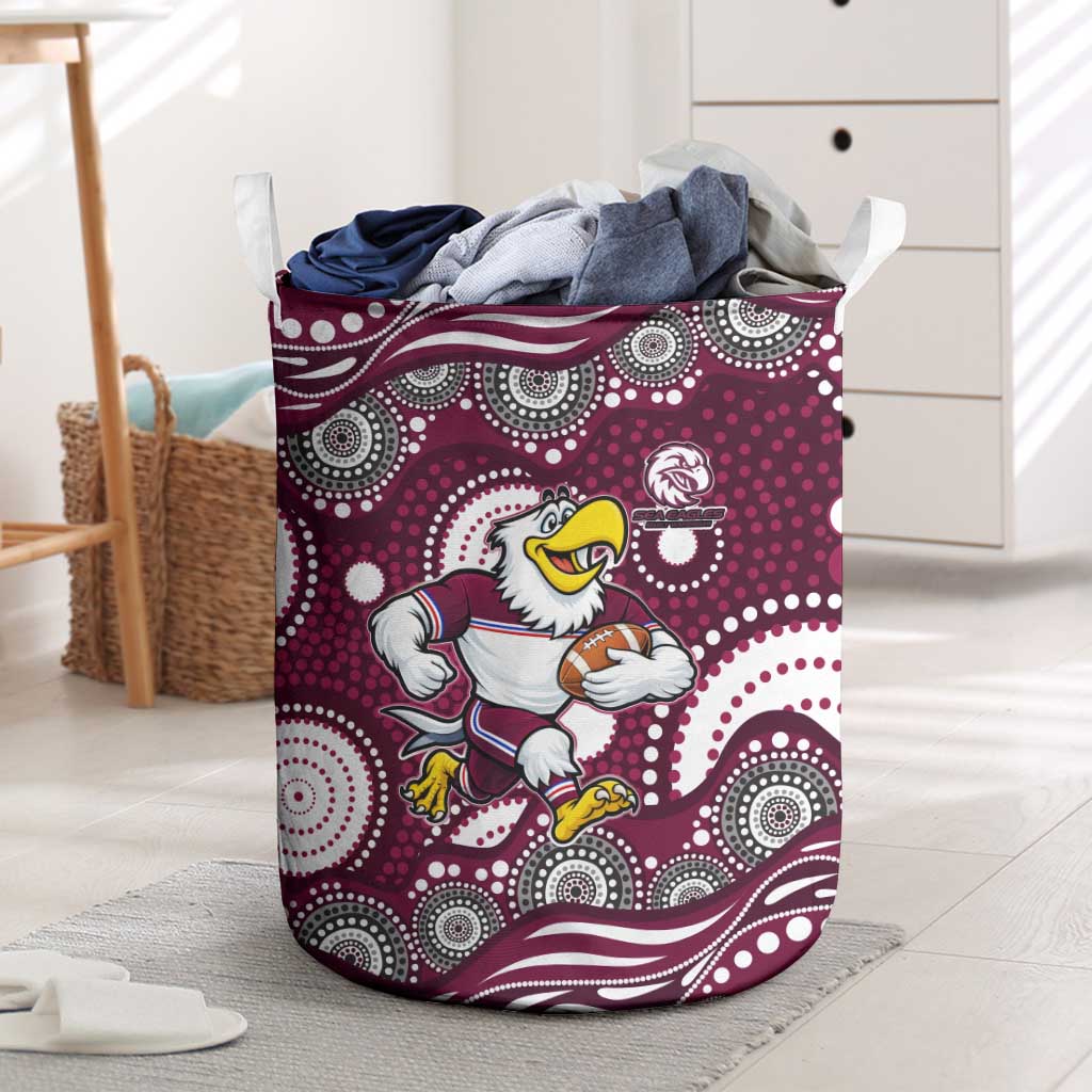 Manly Warringah Sea Eagles Laundry Basket Aboriginal Dot Pattern - Rugby Mascot Heritage Pride