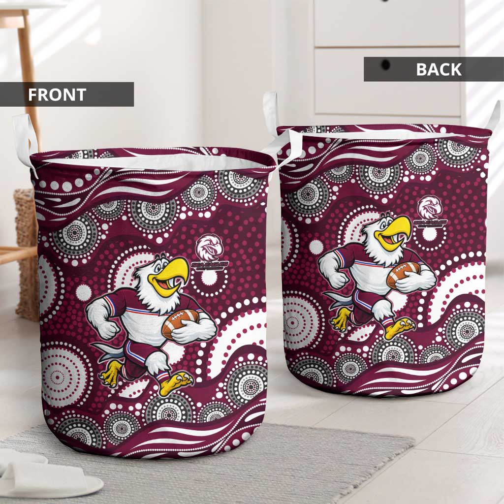 Manly Warringah Sea Eagles Laundry Basket Aboriginal Dot Pattern - Rugby Mascot Heritage Pride